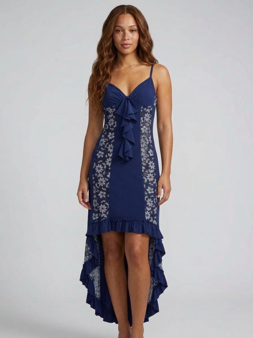 Belize Night Lingerie Vintage Y2K Blue High-Low Fairycore Dress Gown